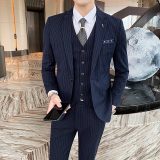 条纹主持人司仪婚礼新郎商务修身西服西服三件套1012-SJT825-P260，男装西服，星座1012