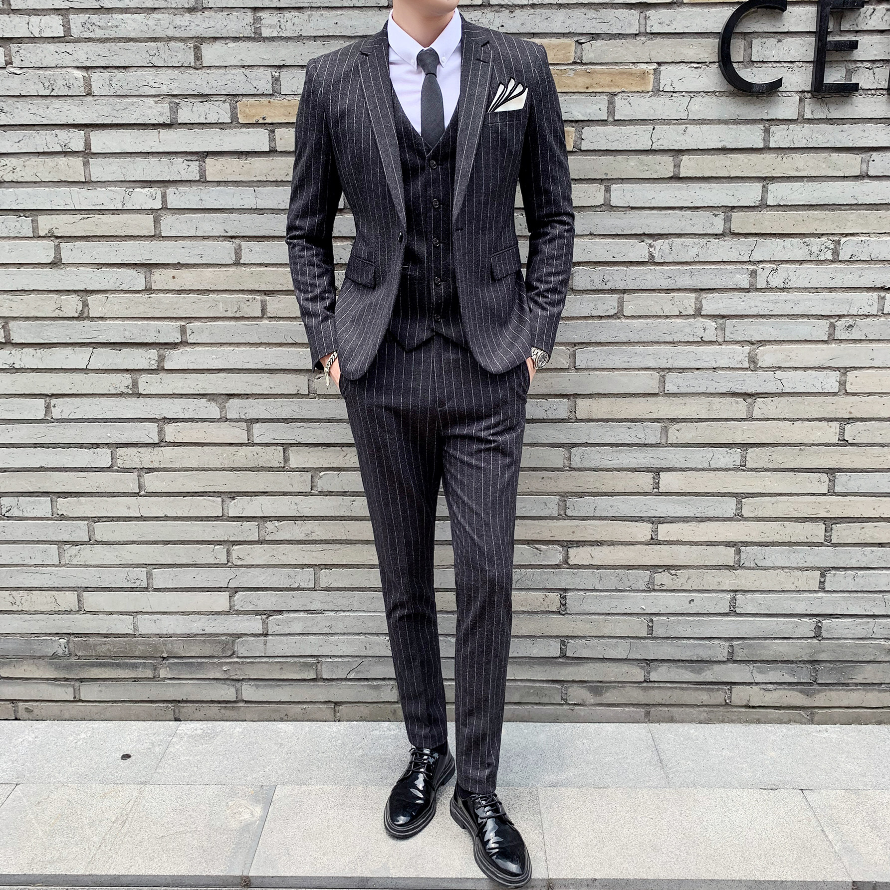 秋冬新款条纹西装套装男士修身西服职业装结婚礼服SJT809-P280,男装西服套装,星座1012