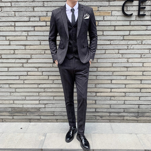 秋冬新款条纹西装套装男士修身西服职业装结婚礼服SJT809-P280