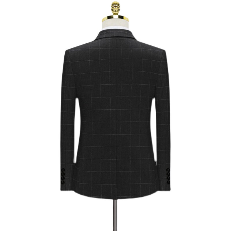 假模图格子西服套装男三件套修身格子西装商务职业礼服正装SJT821,男装西服套装,星座1012