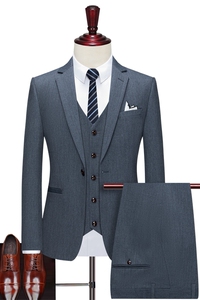 秋冬深灰男生西服套装修身休闲西服三件套正装结婚SJT836-P260图片