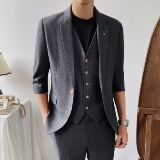 薄中袖西服男套装三件套七分袖西装834-P205上衣105马甲45裤子55，男装西服套装，星座1012