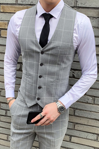 新款格子马夹男士韩版修身英伦休闲坎肩发型师马甲工装 M812-P60图片