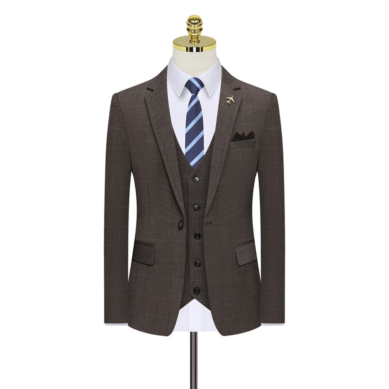 假模图格子西装男套装三件套修身西服礼服职业商务正装821-P260,男装西服套装,星座1012