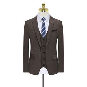 假模图格子西装男套装三件套修身西服礼服职业商务正装821-P260图片