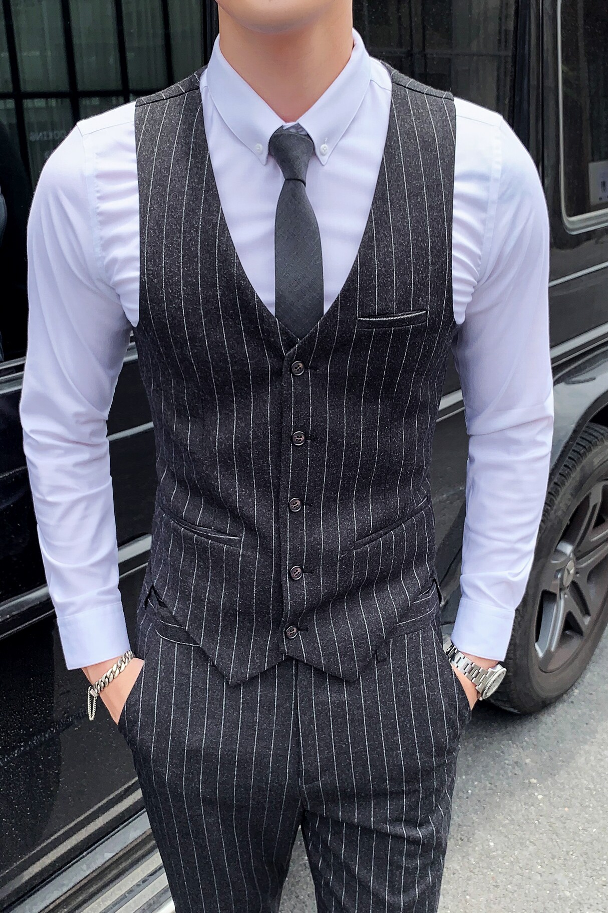 男士商务英伦条纹韩版修身西装马甲坎肩M809-P55,男装西服套装,星座1012