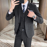 商务绅士格子西装男套装三件套上班新郎结婚礼服1012-SJT830-P280，男装西服套装，星座1012