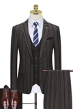 假模图条纹棕色西服套装男三件套修身西装结婚商务正装822-P260，男装西服套装，星座1012