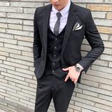 商务休闲条纹修身西装男士套装帅气西服三件套SJT813-P270，男装西服套装，星座1012