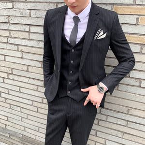 商务休闲条纹修身西装男士套装帅气西服三件套SJT813-P270图片