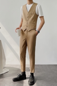 卡其色西装马甲修身小坎肩西服礼服伴郎团背心1012-M834-P45图片