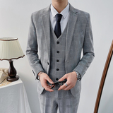 秋冬新款一粒扣千鸟格西服套装三件套西装男1012-SJT8011-P300，男装西服套装，星座1012