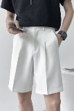 夏季象牙白色男短裤腰带西装裤宽松阔腿纯色质感五分裤K121-p65，男装牛仔裤，星座1012
