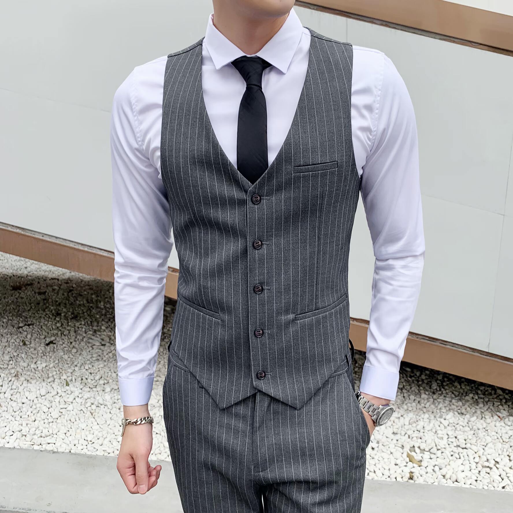 绅士商务条纹西服马甲时尚修身职业发型师西装马甲M813-P60,男装西服套装,星座1012
