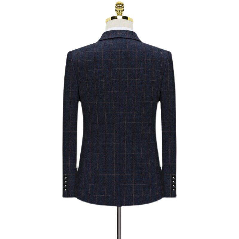假模品质格子西服套装男三件套商务职业礼服正装新郎SJT851-P265,男装西服套装,星座1012