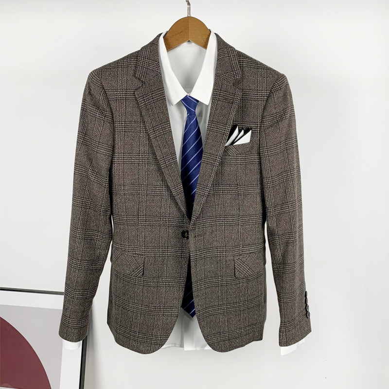 英伦格子西服套装男韩版修身休闲男士西装三件套结婚礼服商务正装,男装西服套装,星座1012