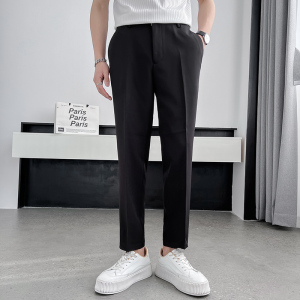 春夏薄款直筒西裤纯色帅气松紧腰男士九分裤海蓝色裤子K858-P60图片