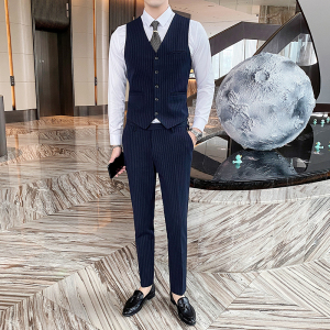 新款条纹西装男套装三件套英伦西服商务职业正装1012-SJT825图片