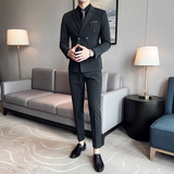 品质货条纹双排扣西服男套装三件套修身西装礼服商务SJT826-P265，男装西服套装，星座1012