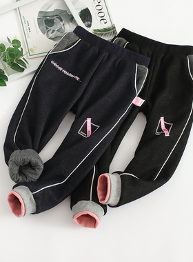 非常小鱼80932女童装深秋冬季双层绒里加厚高腰保暖束脚运动长裤