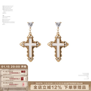 SUMIYAKI 十字架系列美式复古风十字架锆石耳环s925银针耳饰