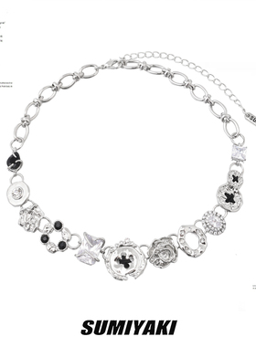 SUMIYAKI 原创复古白色纽扣项链女甜酷中古小众设计精致锁骨链