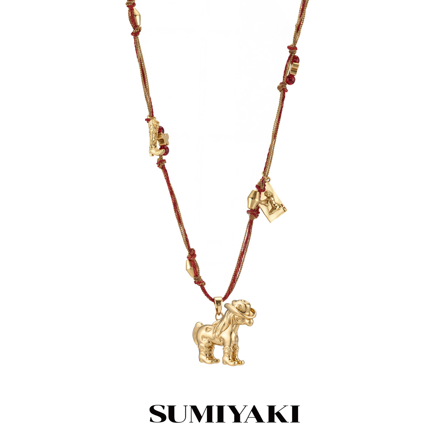 新年bi入！SUMIYAKI 马年系列小马红绳长项链手工串珠编绳毛衣链