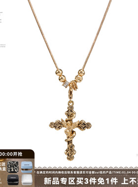 复古十字架项链天使长款毛衣链