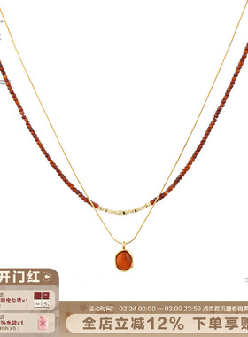 SUMIYAKI 2026安可拉红小米珠双层项链女天然玛瑙冰透叠戴锁骨链