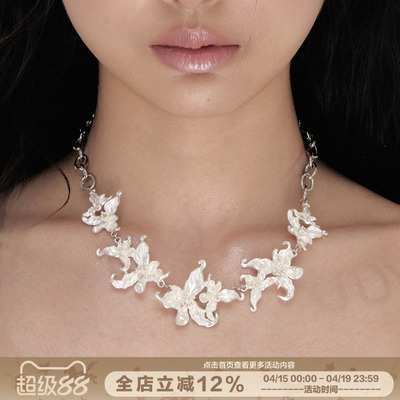 纯白鸢尾花项链小众设计配饰女