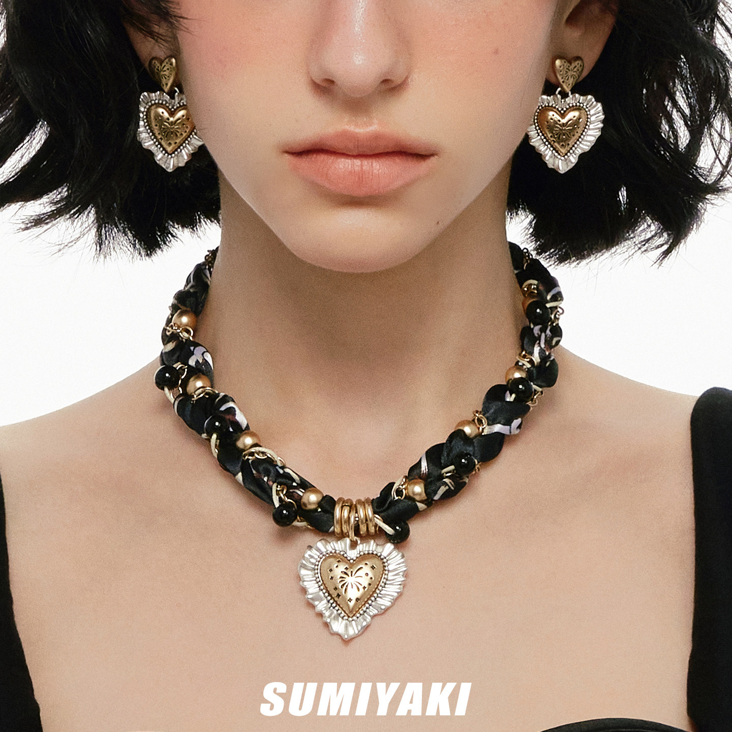 SUMIYAKI烟花爱心系列秋冬复古丝巾项链 超美