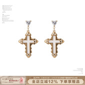 SUMIYAKI 复古风十字架锆石耳环s925银针耳饰 十字架系列美式