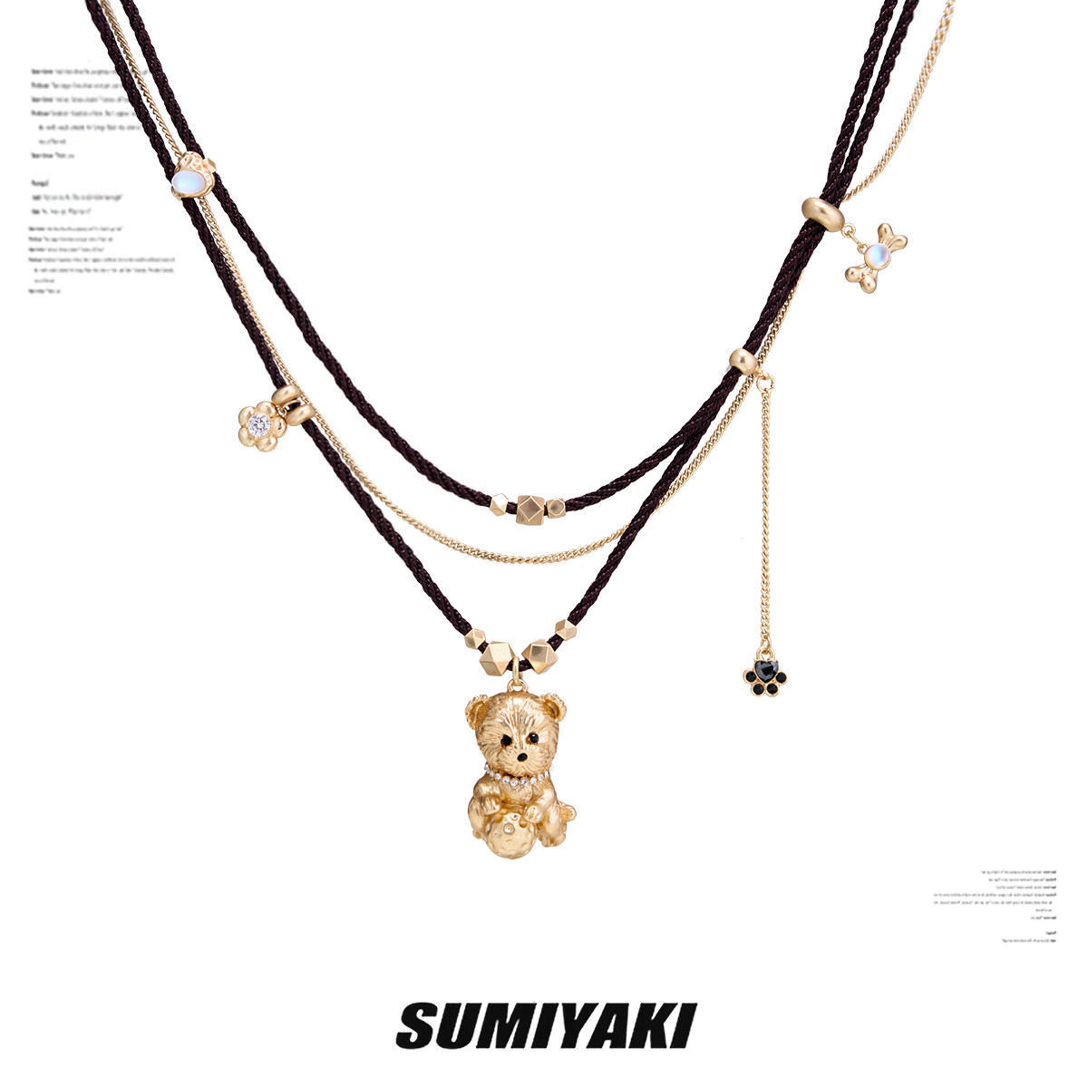 SUMIYAKI 比熊小狗抱球绑绳项链生肖多层锁骨链手链耳环