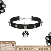 SUMIYAKI 天然木质猫爪锁骨链 圣诞甜酷猫爪皮革项链choker