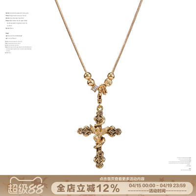 复古十字架项链天使长款毛衣链