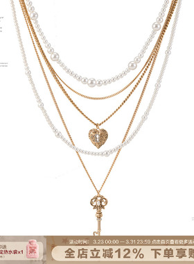 复古爱锁芯系列多层珍珠项链