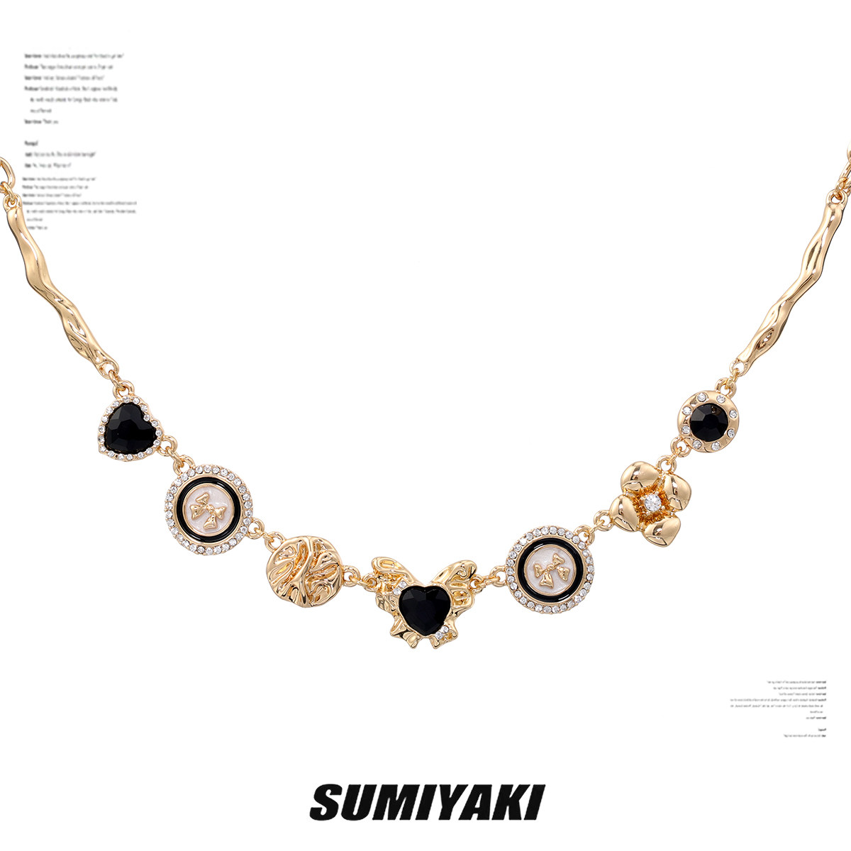 复古金属感！SUMIYAKI高级黑金蝴蝶纽扣圆盘项链女小众轻奢锁骨链