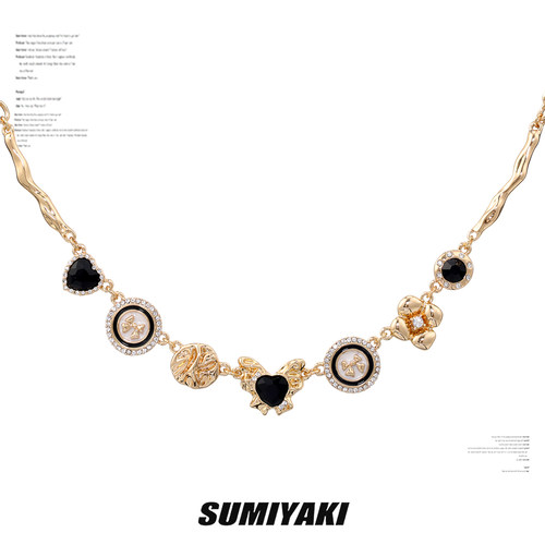 SUMIYAKI黑金蝴蝶纽扣圆盘项链