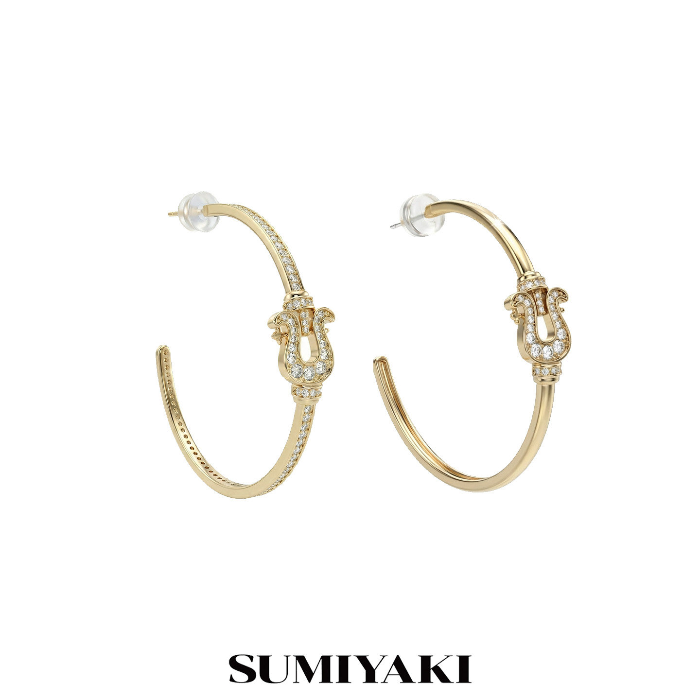 大耳圈显脸小！SUMIYAKI 马蹄扣系列满钻镶钻耳环大圈辣妹耳饰女