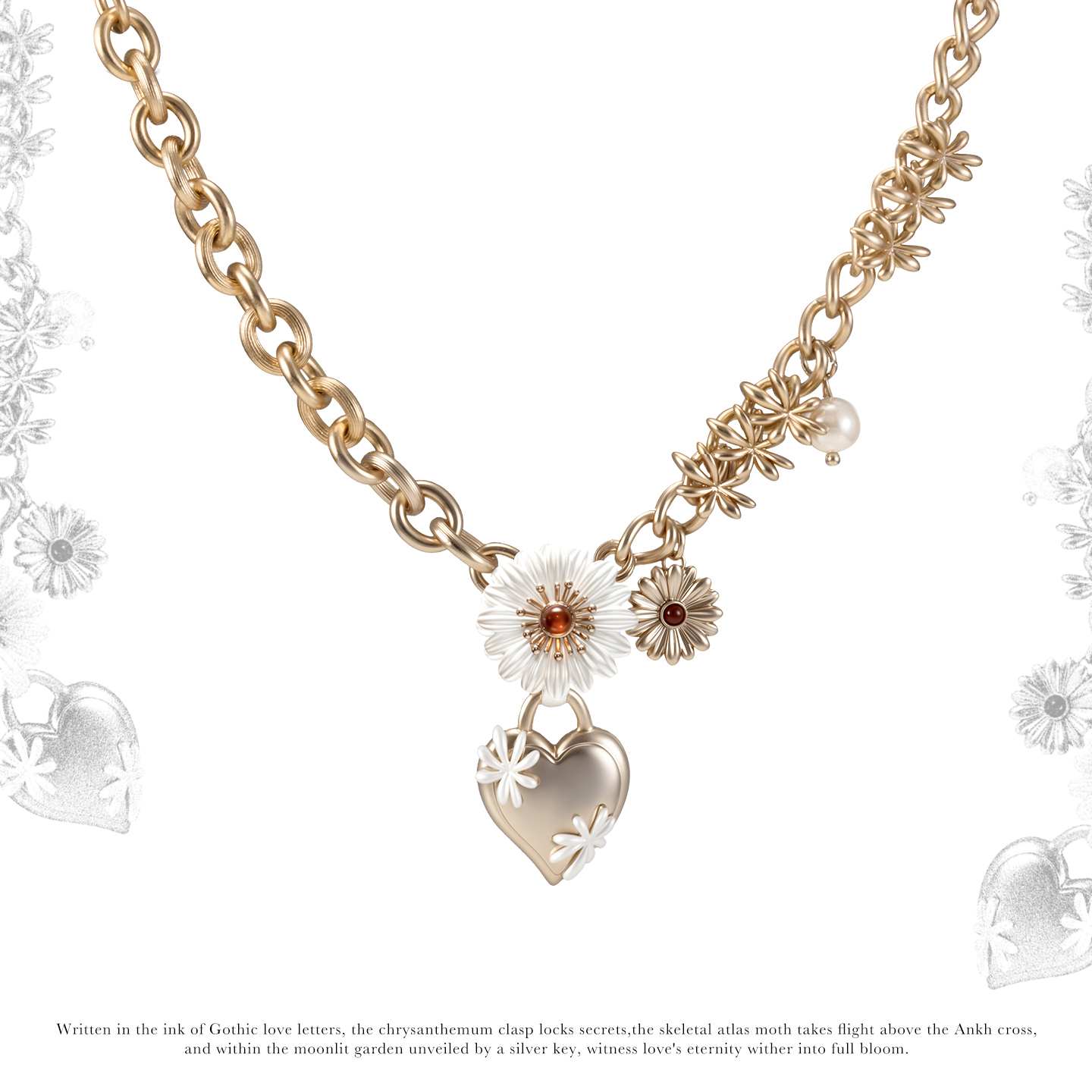 SUMIYAKI雏菊法式复古爱心项链