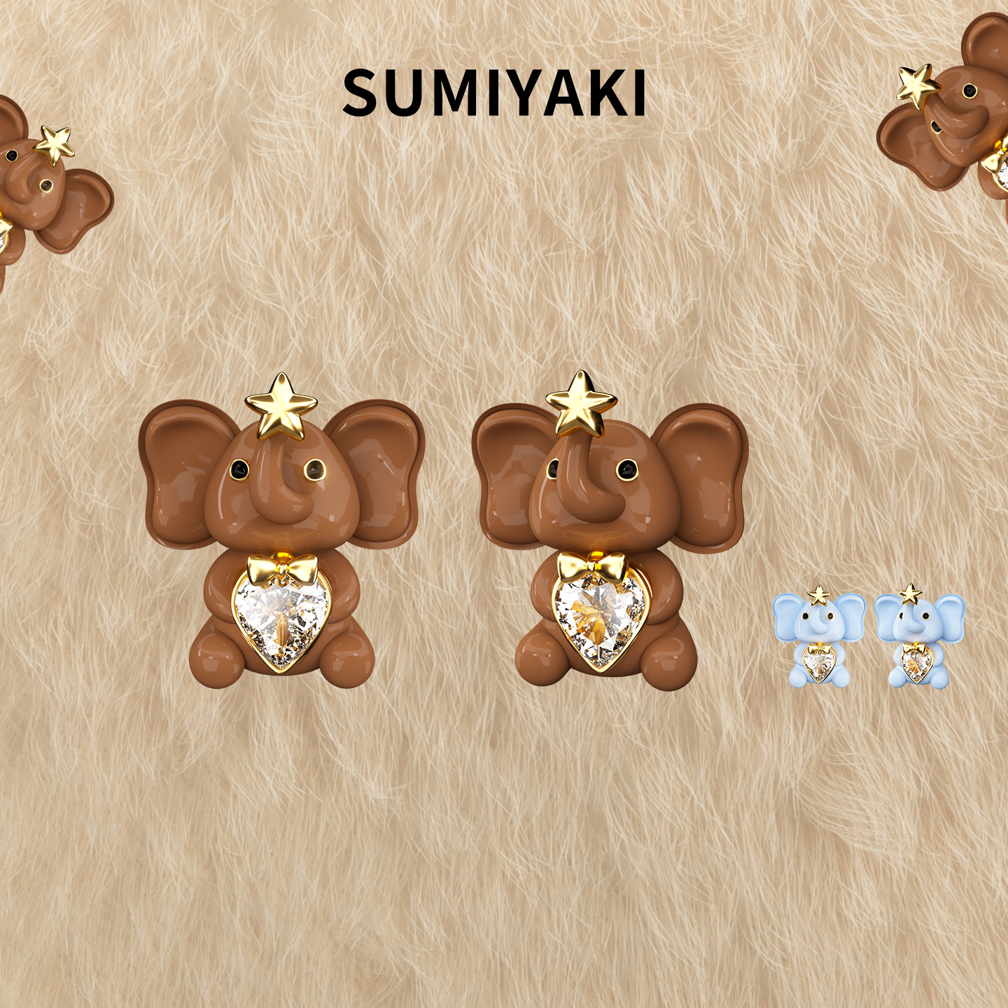 【现货】SUMIYAKI 秋冬复古小福象招财纳象耳环珐琅美拉德耳饰女