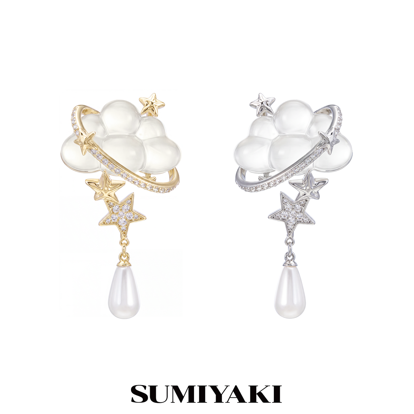 SUMIYAKI云朵系列星星镶钻轻奢耳环独特气质珍珠耳饰品高级感通勤