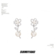 SUMIYAKI涂鸦线条小花珍珠镂空s925银针耳环时尚 通勤高级感耳饰女