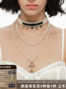 SUMIYAKI十字架双层珍珠锁骨链