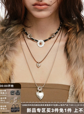 双层雏菊项链皮绳小香风女