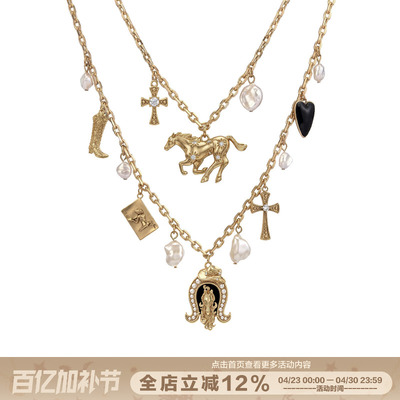 复古双层项链马术帽靴子锁骨链