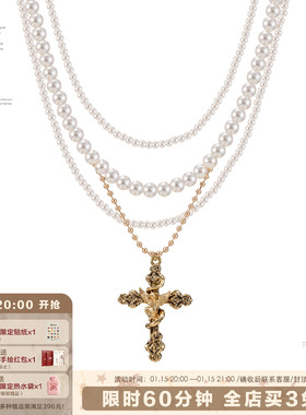 复古十字架项链天使多层choker