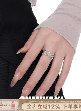 SUMIYAKI原创镂空菱形锆石戒指轻奢小众时尚素戒情侣开口戒礼物