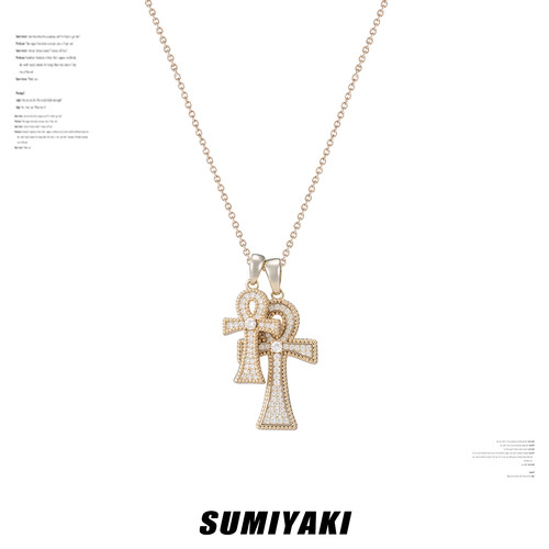 满钻安卡十字架项链女百搭毛衣链