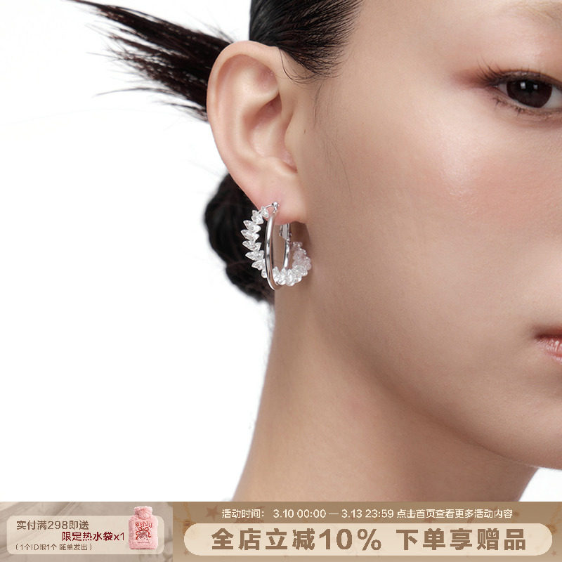 SUMIYAKI 夏日降温闪亮锆石串珠耳环女圆圈耳环精致高级时尚耳钉